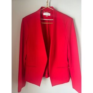 Calvin Klein Red Collarless Open Front Blazer Jacket Women Size 12